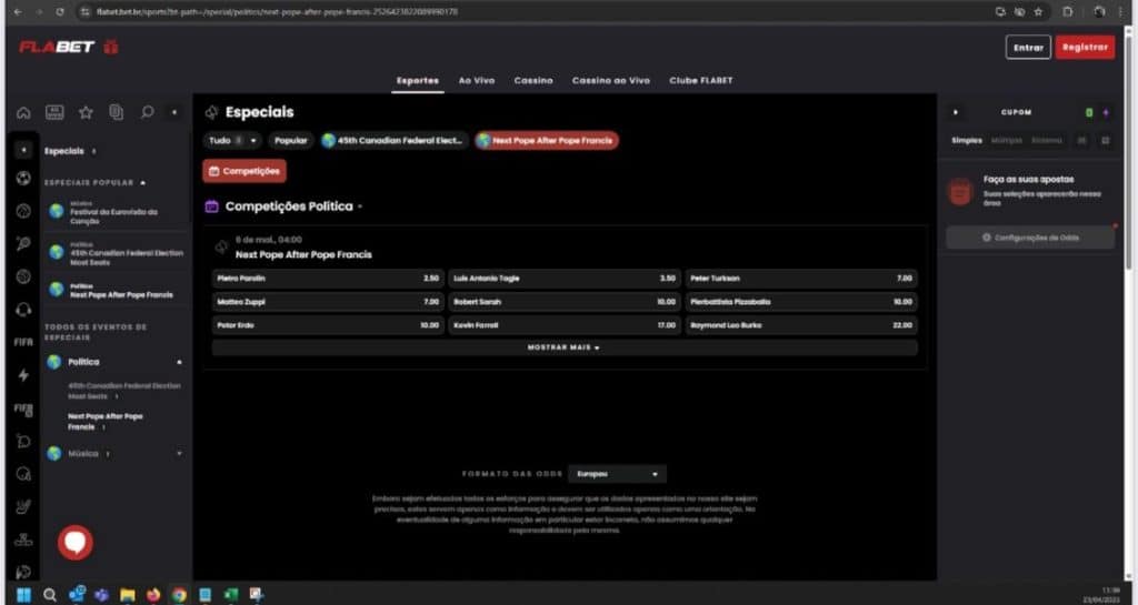 flabet próximo papa apostas